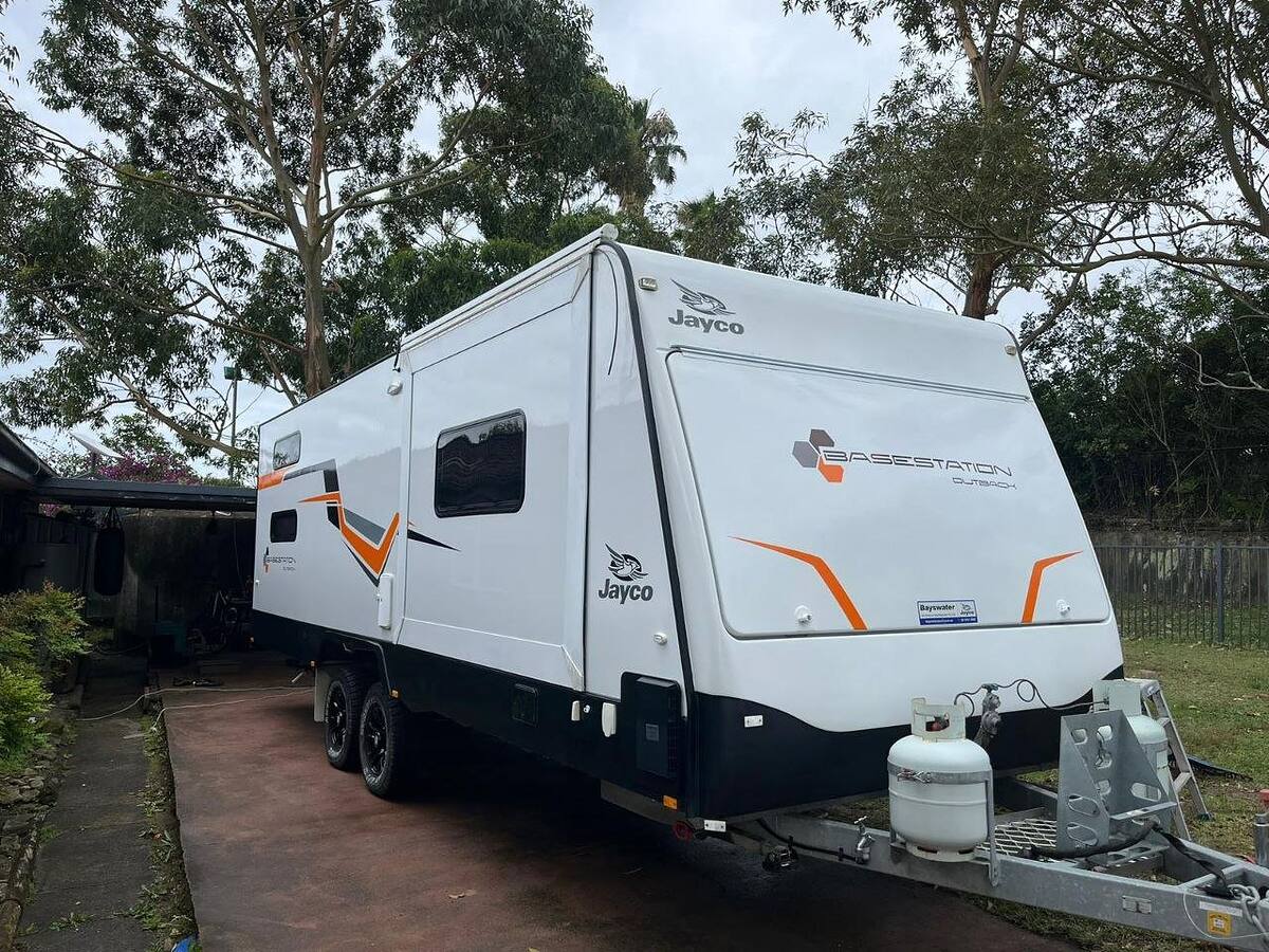 Jayco caravan on a mobile caravan detailing job in the owner's driveway