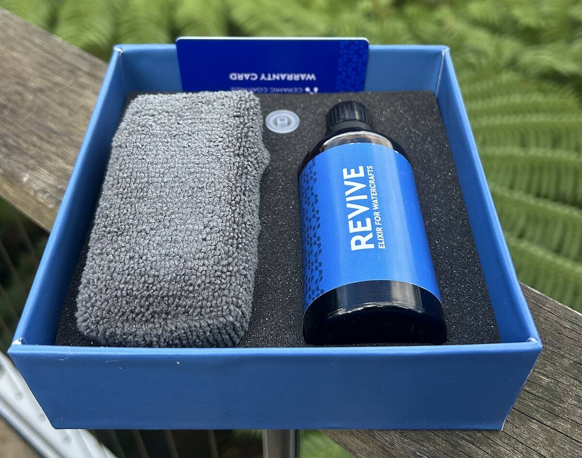Revive ceramic elixir for watercraft kit with applicator and warranty card